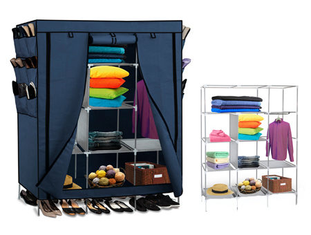 70% OFF – Portable Wardrobe w/Customizable Shelves, Shoe Storage & Removable Cover